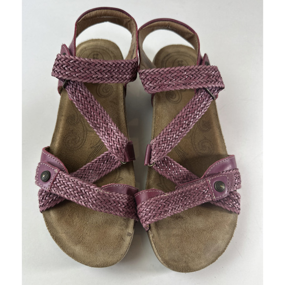 Taos Trulie Sandal Strappy Cork Wedge Leather Suede Cranberry Womens Size 8-8.5 - Picture 14 of 15